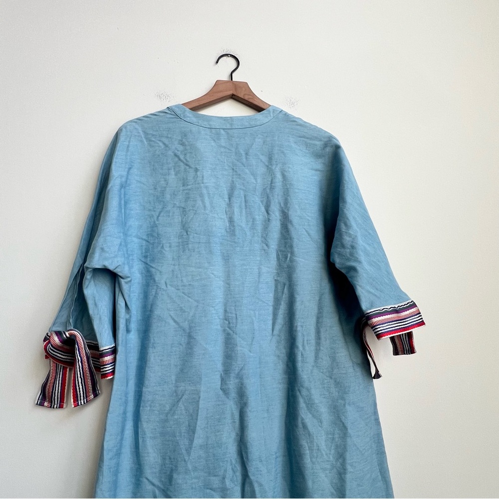 Vilagallo Embroidered Patch Tropical Fish Chambray Dress 44/10 Floral Resortwear - Picture 13 of 14